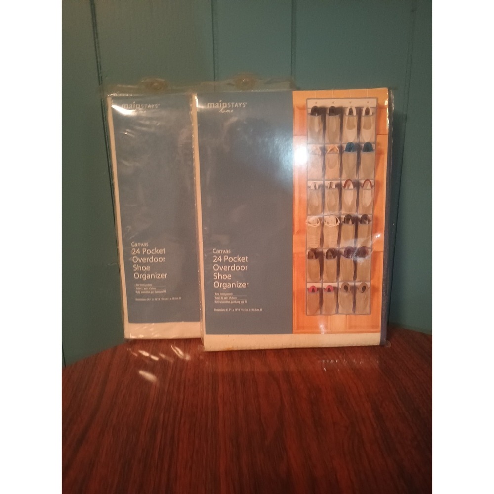 (2) Canvas & Mesh Overdoor Shoe Organizer 24 Pocket Mainstays 63.5" L x 19" W